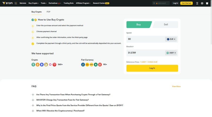 BYDFi Deposit and Withdrawal Page