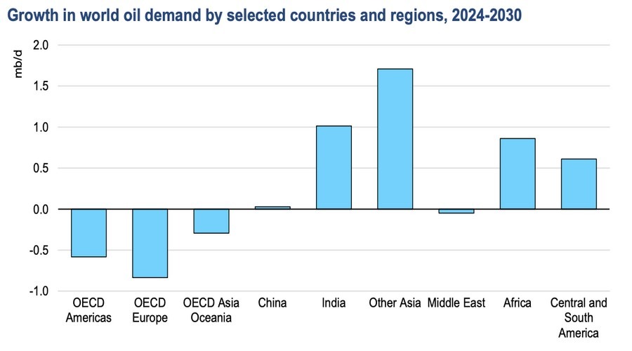 Growth in world oil demand 2024-2030