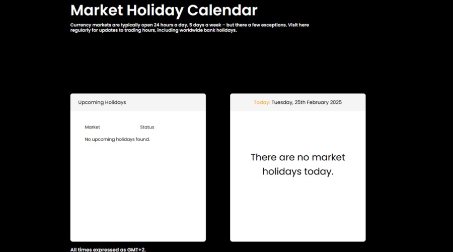 Hantec Trader Market Holiday Calendar