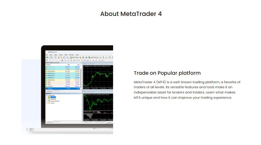 MetaTrader 4 platform interface on JustMarkets, a top choice for versatile trading tools.