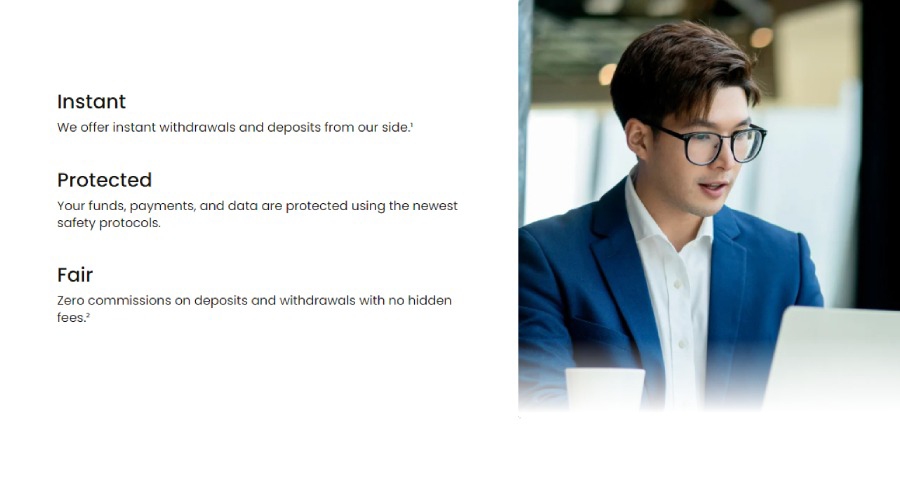 JustMarkets instant, protected, and fair withdrawals and deposits with zero commissions.