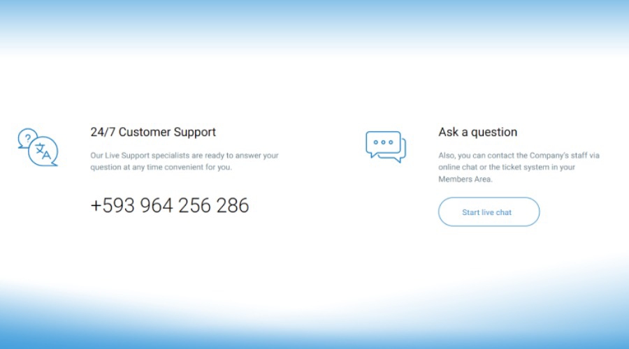 Roboforex Contact us Screenshot