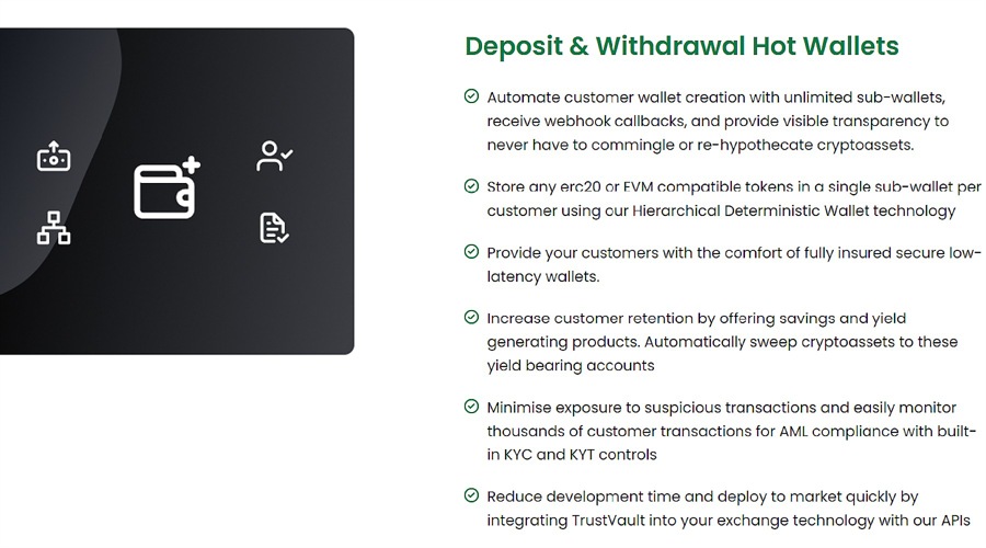 Trustlogy deposit and withdrawal hot wallets screenshot