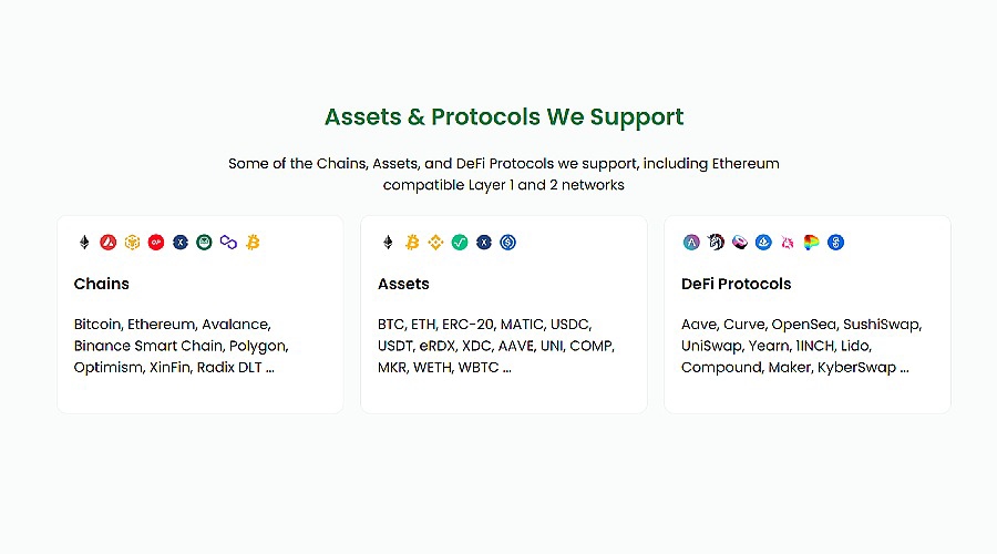 Trustlogy assets and protocols we support sreenshot
