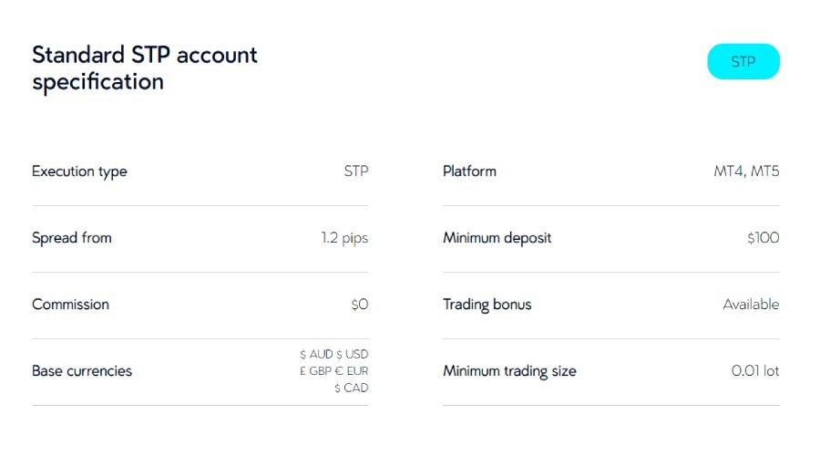 VT Markets Standard STP Account Specification